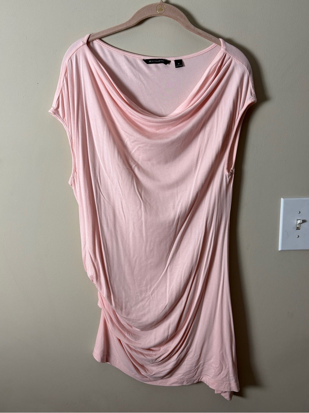 H by Halston Blush Pink Draped Cowl Tunic Top M